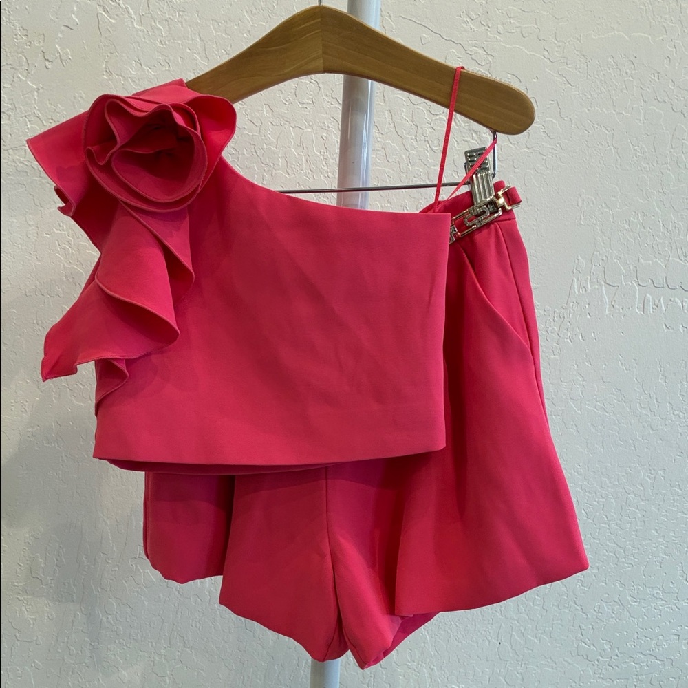 Abel & Lula Girls Pink Ruffle One-Shoulder Matching Set